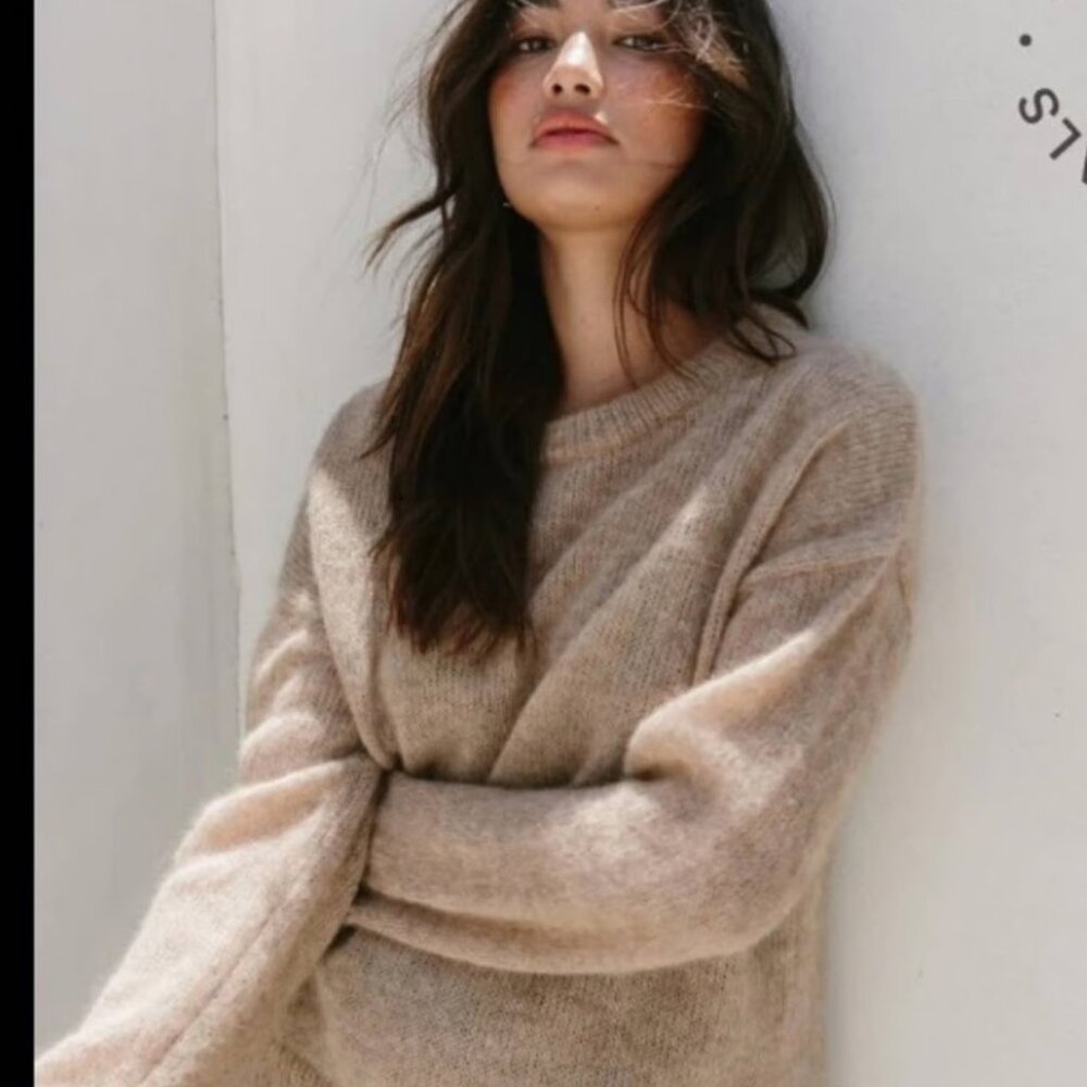 Jenny Kayne Alpaca Wool Boyfriend Sweater in Oatmeal-XS